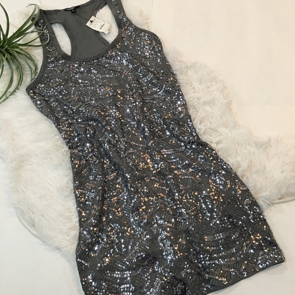 Express Dresses & Skirts - Express NWT gray Sequin Racerback Dress Size med